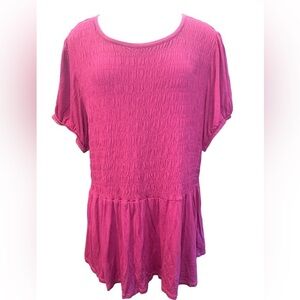 Lane Bryant Women's Top Size 22/24 Burgundy Short Sleeve Rouched Pullover